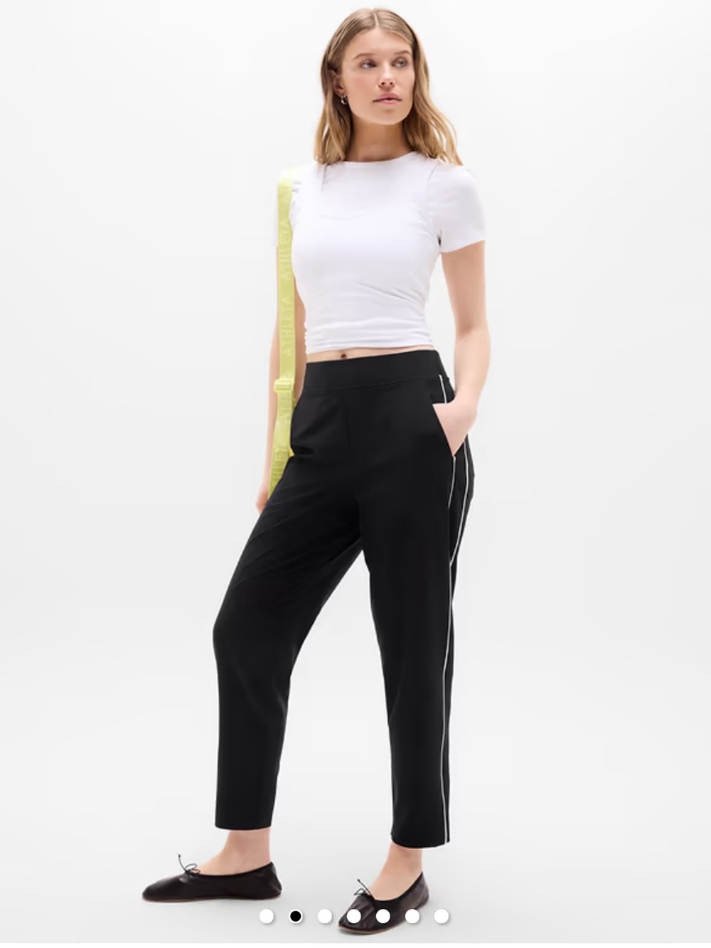 Athleta Brooklyn Piping Ankle Pant Black w/ White Piping Size 0P Petite - Picture 2 of 7